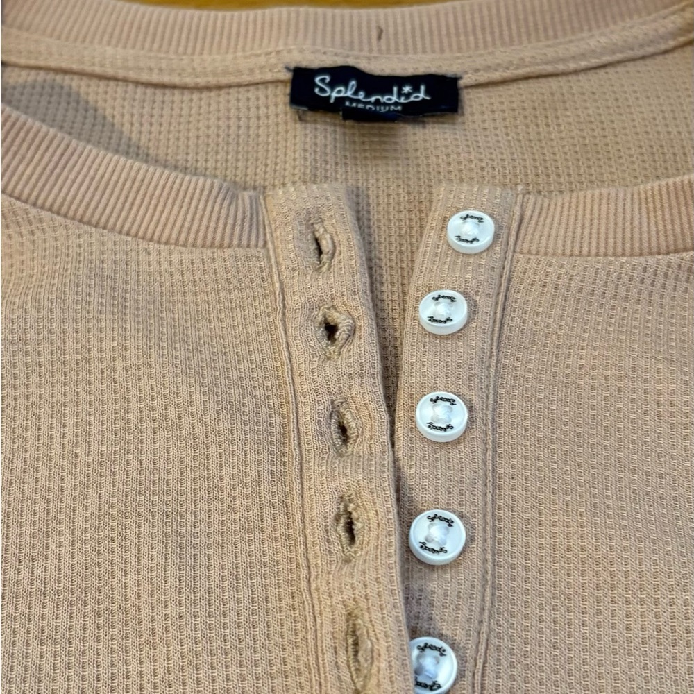 Splendid pinkish brown Women's Long Sleeve Waffle Top - Picture 7 of 9
